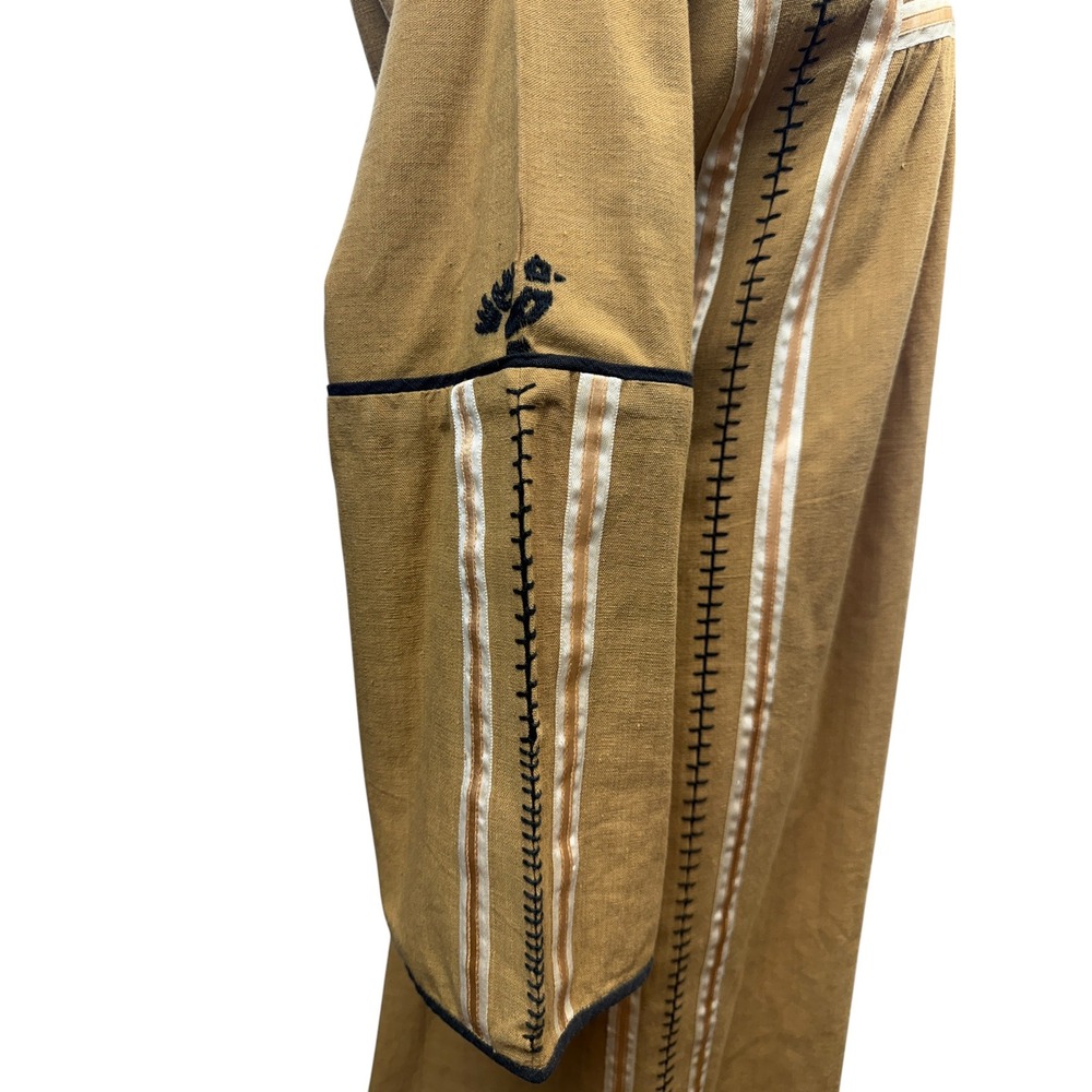 Josefa Vintage 70s 100% Cotton Long Kaftan Maxi Dress Size M Yellow Embroidered - Picture 4 of 9